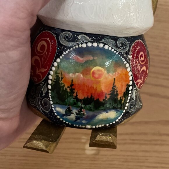 Vintage Russian Handcrafted Wooden Santa Figurine Signed Hand Painted Christmas - Picture 6 of 11